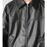 Vintage Street Style Black Zipper Leather Jacket