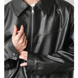Vintage Street Style Black Zipper Leather Jacket