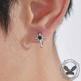 Black Zircon Octagonal Star Stainless Steel Earrings 02 | Gthic.com