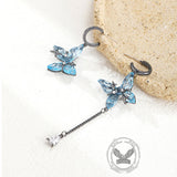 Blue Butterfly Tassel Asymmetrical Drop Earrings | Gthic.com