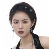 Blue Butterfly Tassel Asymmetrical Drop Earrings | Gthic.com