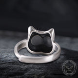 Anillo abierto de plata de ley con gato de ojo azul