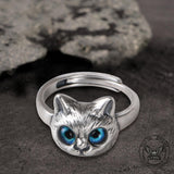 Blue Eye Cat Sterling Silver Open Ring | Gthic.com