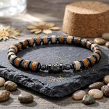 Bracciale con perline da uomo in acciaio inossidabile con teschio incrociato