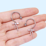 Bow Heart Design Zircon Stainless Steel Nipple Ring | Gthic.com