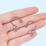 Bow Heart Design Zircon Stainless Steel Nipple Ring | Gthic.com