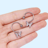 Bow Heart Design Zircon Stainless Steel Nipple Ring | Gthic.com