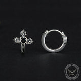 Budded Cross Heart Zircon Sterling Silver Earrings | Gthic.com