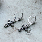 Budded Cross Stainless Steel Hoop Earrings | Gthic.com