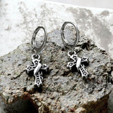 Budded Cross Stainless Steel Hoop Earrings | Gthic.com