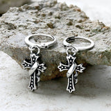 Budded Cross Stainless Steel Hoop Earrings | Gthic.com