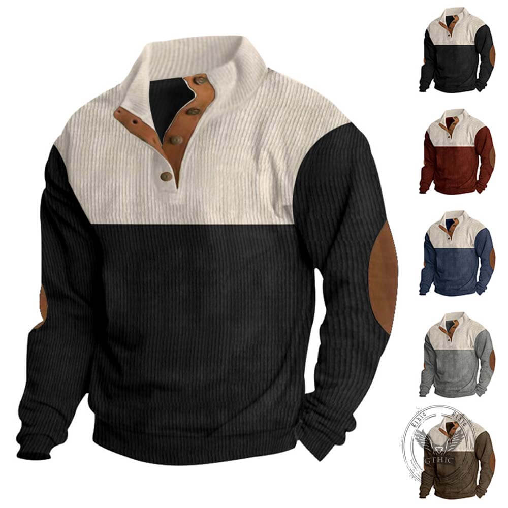 Casual Color-Blocked Stand Collar Corduroy Sweatshirt – GTHIC