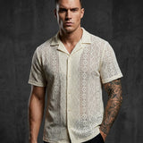 Casual Cut-Outs Buttons Lace Short-Sleeve Shirt | Gthic.com