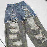 Pantaloni punk da uomo in cotone con stampa teschio patch