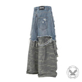 Casual Double-Layered Camouflage Ripped Wide-Leg Baggy Jeans | Gthic.com