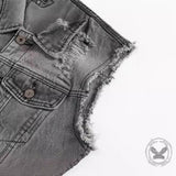 Casual Grey Distressed Denim Biker Vest