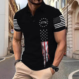 Casual Independence Day Flag Print Short Sleeve Polo Shirt | Gthic.com