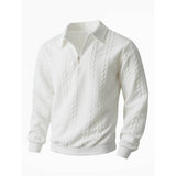 Casual Jacquard Half-Open Zipper Knit Lapel Collar Sweatshit