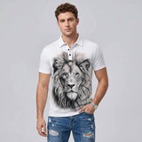 Casual Lazy Lion Print Short Sleeve Polo Shirt