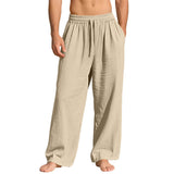 Casual Loose-Fit Solid-Color Linen Drawstring Sports Pants