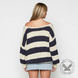 Casual Loose Striped Off-Shoulder Knit Sweater