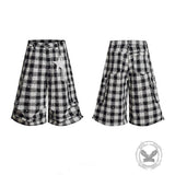 Casual Preppy-Style Star-Print Plaid Wide-Leg Shorts