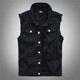 Casual Punk Black Lapel Biker Denim Vest