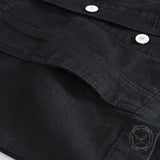Casual Punk Black Lapel Biker Denim Vest
