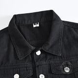 Casual Punk Black Lapel Biker Denim Vest