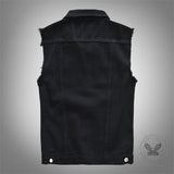 Casual Punk Black Lapel Biker Denim Vest