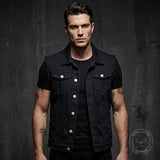 Casual Punk Black Lapel Biker Denim Vest | Gthic.com