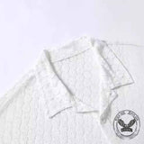 Casual Sheer Cutout Lace Short-Sleeve Lapel Shirt