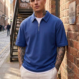 Casual Solid-Color Half-Zip Lapel Polo Shirt | Gthic.com