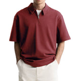 Casual Solid-Color Half-Zip Lapel Polo Shirt