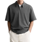 Casual Solid-Color Half-Zip Lapel Polo Shirt