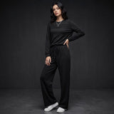 Casual Solid-Color Long-Sleeve Top And Pants Set