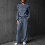 Casual Solid-Color Long-Sleeve Top And Pants Set