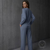 Casual Solid-Color Long-Sleeve Top And Pants Set