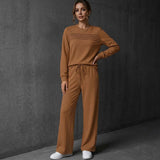 Casual Solid-Color Long-Sleeve Top And Pants Set