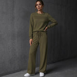 Casual Solid-Color Long-Sleeve Top And Pants Set