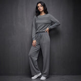 Casual Solid-Color Long-Sleeve Top And Pants Set
