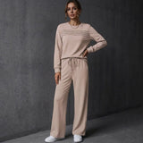Casual Solid-Color Long-Sleeve Top And Pants Set