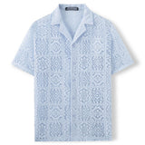 Casual Solid Color Cut-Out Lace Short-Sleeve Shirt