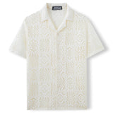 Casual Solid Color Cut-Out Lace Short-Sleeve Shirt