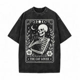 Cat Lover Skeleton Tarot Card Vintage Washed T-shirt | Gthic.com