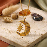 Celestial Sun Moon Stainless Steel Spinner Pendant