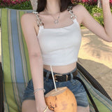 Top corto de algodón con detalle de cadena