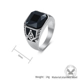 Classic Masonic Black Gem Stainless Steel Ring