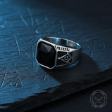 Classic Masonic Black Gem Stainless Steel Ring