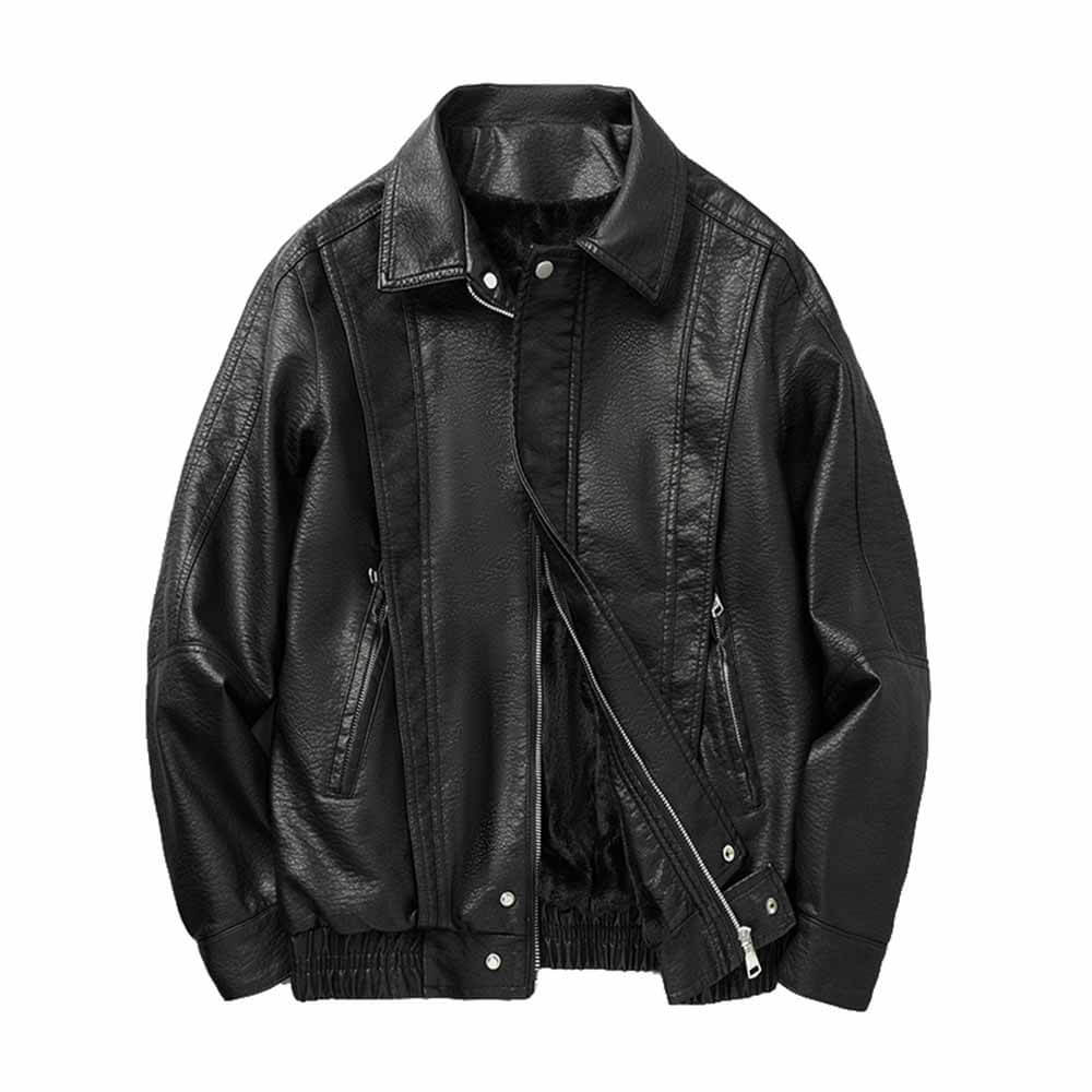 Classic Solid Black Thickened Punk PU Leather Jacket – GTHIC